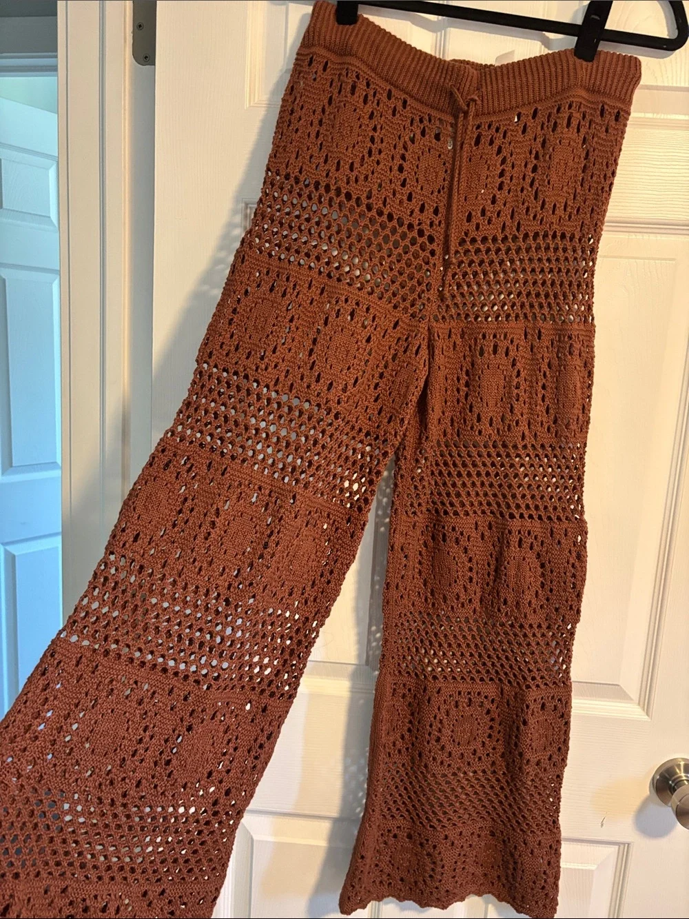aerie Crochet Wide-Leg pants in Rust Brown